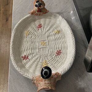 2 Vtg Fitz and Floyd Pilgrim's Progress Leaf Turkey Thanksgiving Serving Platter